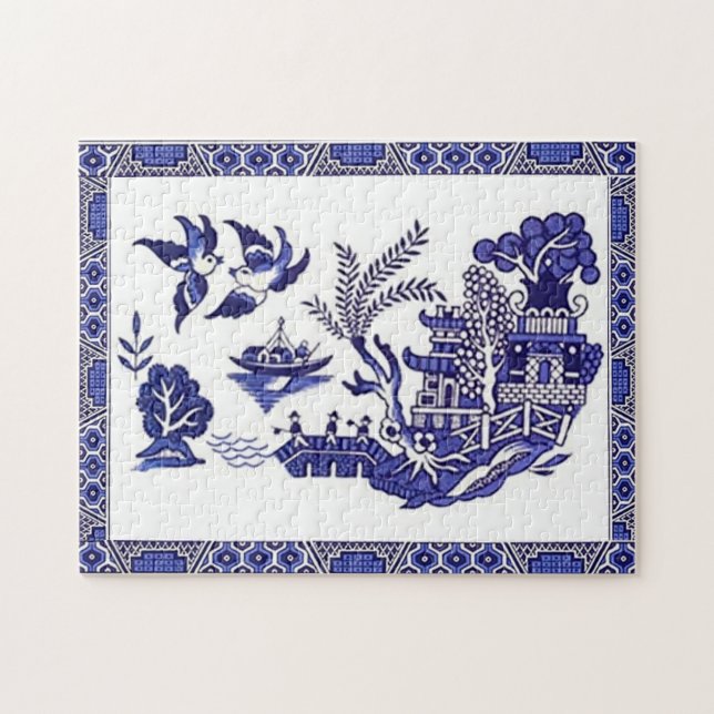 Blue & White China Blue Willow Design Jigsaw Puzzle (Horizontal)