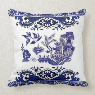 Blue & White China Blue Willow Design Throw Pillow