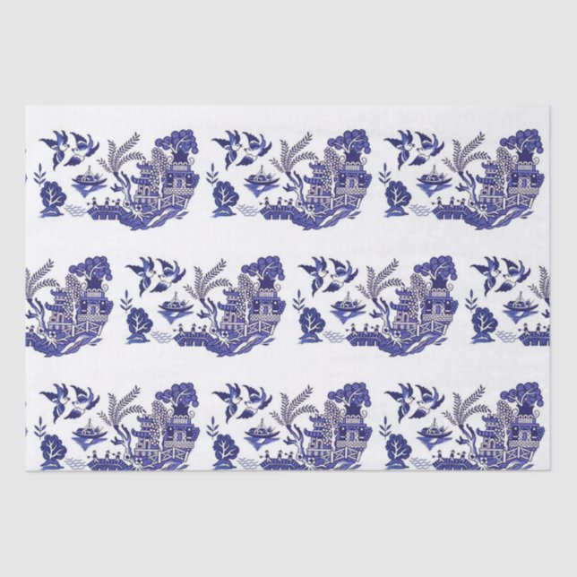 Blue & White China Blue Willow Design Tissue Paper (Front)