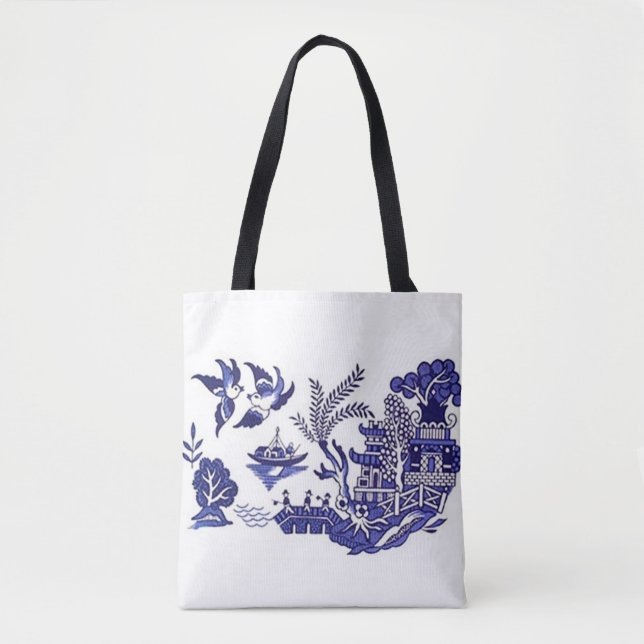 Blue & White China Blue Willow Design Tote Bag (Front)