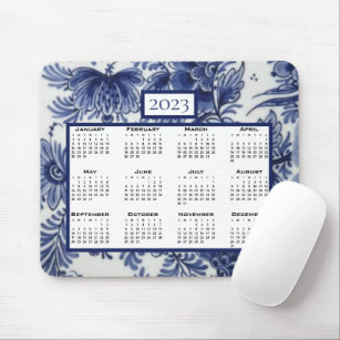 Blue White China Floral Pottery 2023 Calendar Mouse Pad