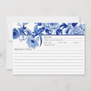Blue White Chinoiserie Bird Bridal Recipe Card
