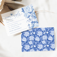 Blue White Chinoiserie Bird Peony Wedding RSVP