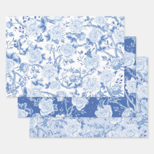 Blue White Chinoiserie Birds & Floral Porcelain Wrapping Paper Sheet