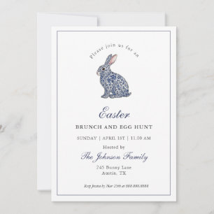 Blue & White Chinoiserie Bunny Easter Brunch  Invitation