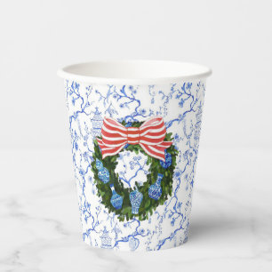 Blue & White Chinoiserie  Christmas Wreath Paper Cups