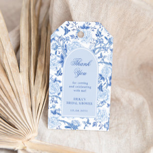 Blue White Chinoiserie Floral Bridal Shower Favour Gift Tags