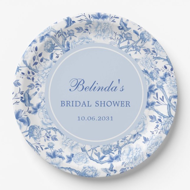 Blue White Chinoiserie Floral Bridal Shower Paper Plate (Front)