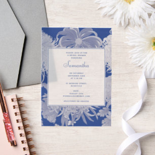 Blue White Chinoiserie Floral Bridal Shower Vellum Invitations