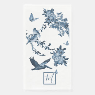 Blue White Chinoiserie Floral Elegant Monogram Napkin