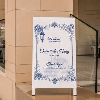 Blue White Chinoiserie Garden Wedding Welcome Poster