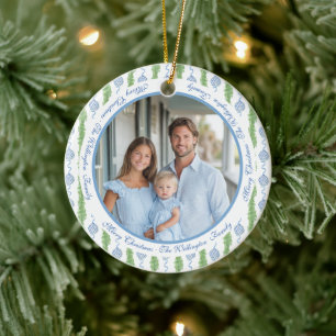 Blue & White Chinoiserie Garland Grandmillennial Ceramic Ornament