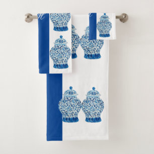 Blue White Chinoiserie Ginger Jar Jars  Bath Towel Set