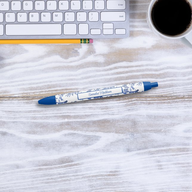 Blue White Chinoiserie Monogram Asian Inspired Blue Ink Pen (Creator Uploaded)