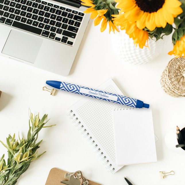 Blue White Chinoiserie Monogram Aztec Style Ink Pen (Creator Uploaded)