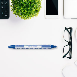 Blue White Chinoiserie Monogram Lattice Style Blue Ink Pen