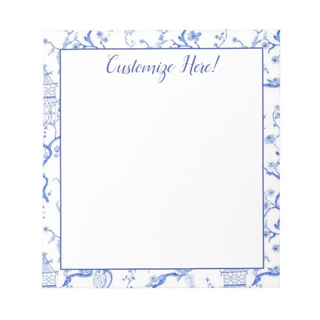 Blue & White Chinoiserie Pagoda Notepad (Front)