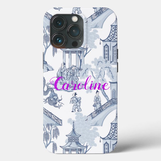 Blue & White Chinoiserie Pattern with Monogram Case-Mate iPhone Case (Back)