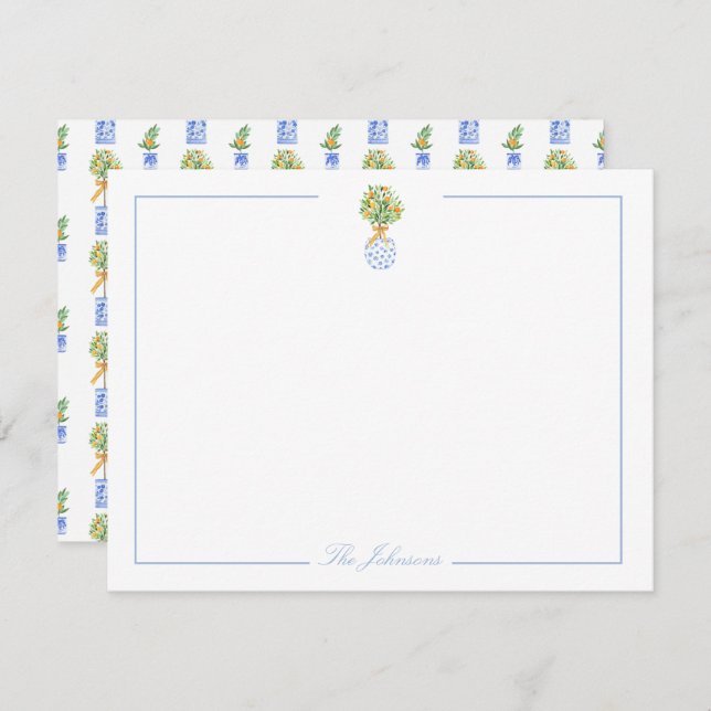 Blue White Chinoiserie Personalized Stationery Card (Front/Back)