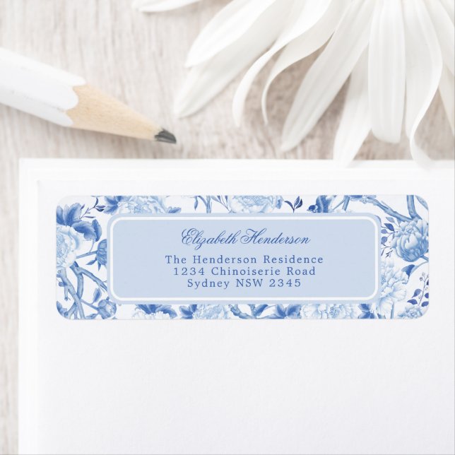 Blue White Chinoiserie Porcelain Return Address (Insitu)