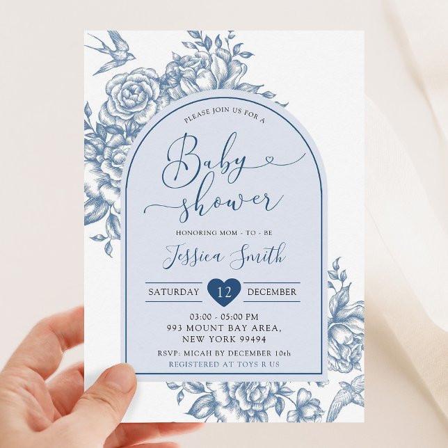 Blue White Chinoiserie Vintage Baby Shower Invitation (Creator Uploaded)