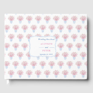 Blue White Chinoiserie With Pink Blossoms Wedding Guest Book