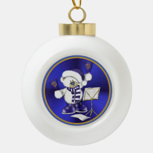 Blue & White Christmas Bear Ball Ornament