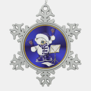 Blue & White Christmas Bear Snowflake Ornament