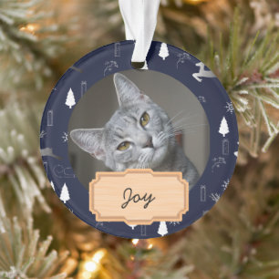 blue white christmas holiday Custom cat Photo     Ornament