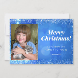 Blue White Christmas Holiday Photo Card