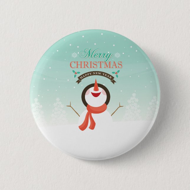 Blue White Christmas New Years Snowman Greetings 2 Inch Round Button (Front)