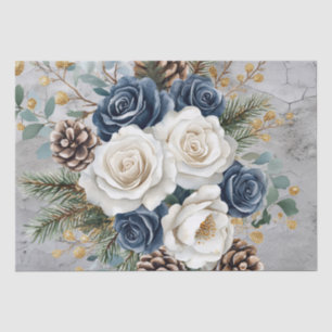 Blue & White Christmas Roses Distressed Background Tissue Paper