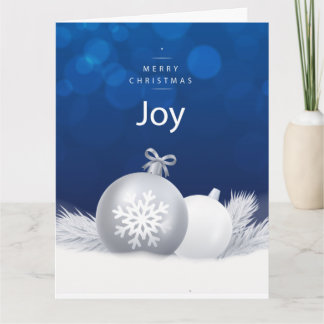 Blue white Christmas snow DIY message tree baubles Card