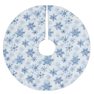 Blue White Christmas Snowflakes Brushed Polyester Tree Skirt