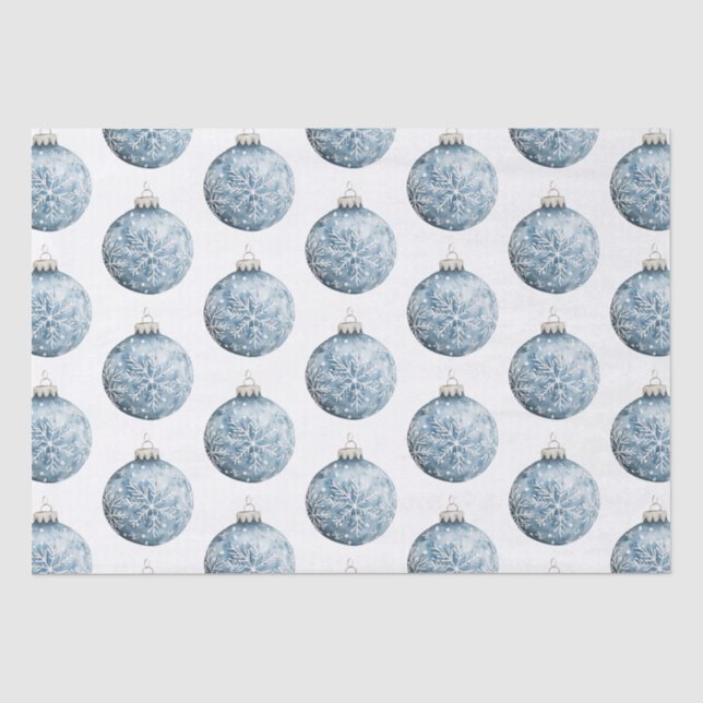 Blue White Christmas Snowflakes Ornaments Tissue Paper (Front)