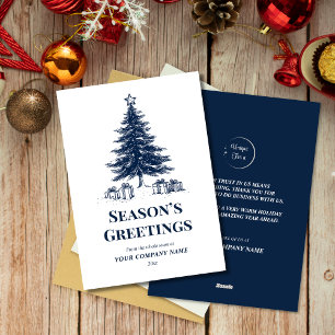 Blue & White Christmas Tree Custom Business Logo Holiday Card