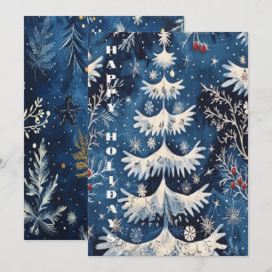 Blue White Christmas Tree Holiday Card