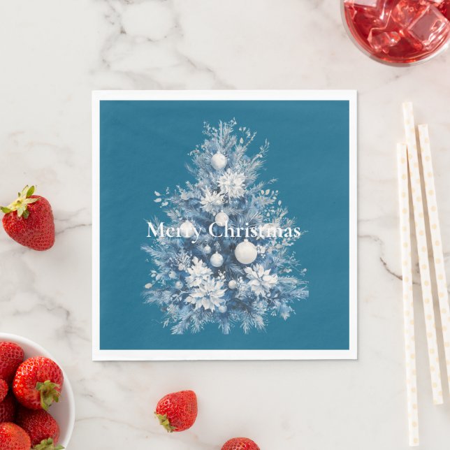 Blue White Christmas Tree Napkin (Insitu)
