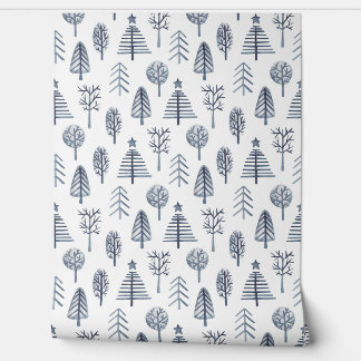 Blue & white Christmas tree pattern Wallpaper