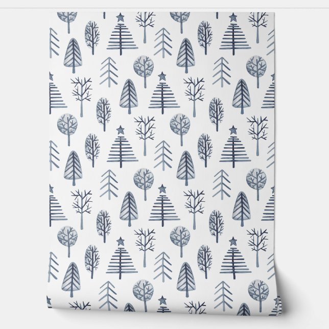 Blue & white Christmas tree pattern Wallpaper (Unrolling)