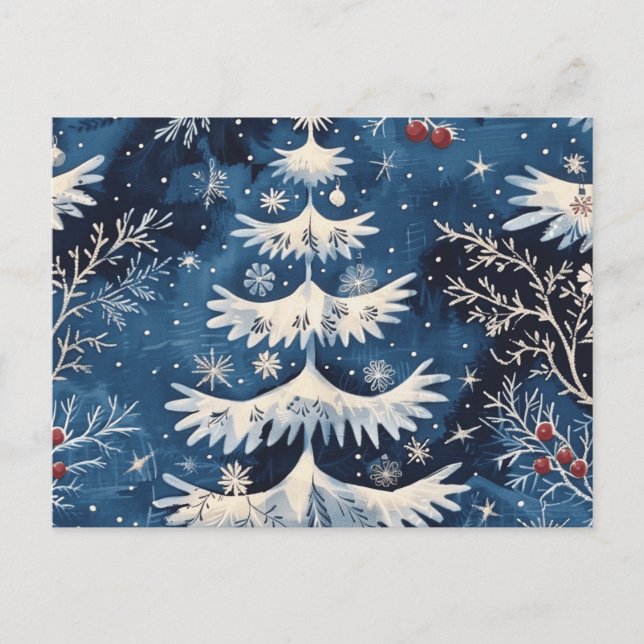 Blue White Christmas Tree Postcard (Front)