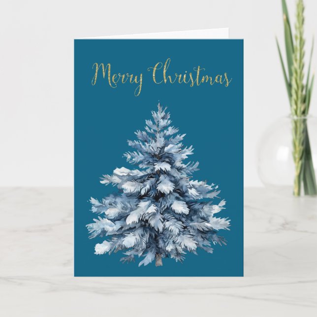 Blue White Christmas Trees Card (Front)