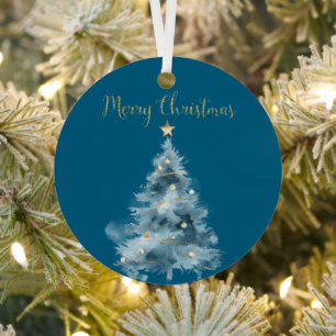 Blue White Christmas Trees Metal Ornament