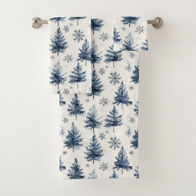 Blue White Christmas Trees Snowflakes (En situation)