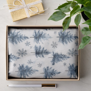 Blue White Christmas Trees Snowflakes Tissue Paper