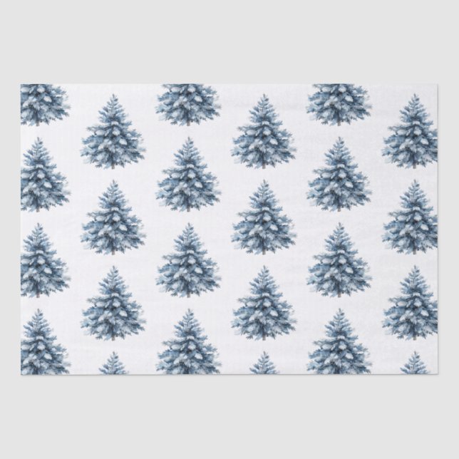 Blue White Christmas Trees Tissue Paper (Front)