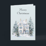 Blue White Christmas Winter House Trees Card<br><div class="desc">Blue White Christmas Winter House Trees</div>