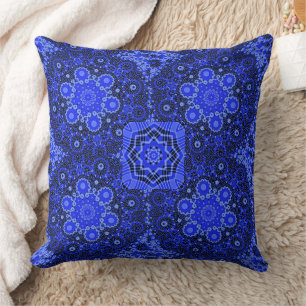 Blue White Circle Flowers Throw Pillow