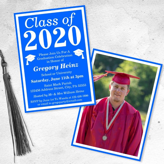 Blue White Class of 2024 Graduation Photo Invitation (Creator Uploaded)