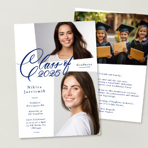 Blue & White Class of 2025 Photo Graduation Party Invitation
